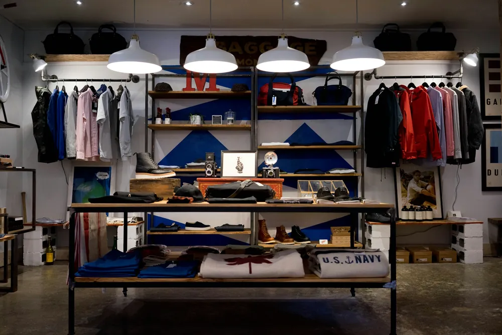Retail store interior with display racks and shelving